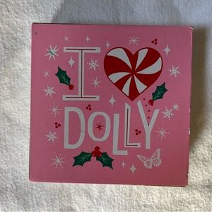 I Heart Dolly Parton Christmas 4" Wood Block Sign NEW DG Pink Peppermint